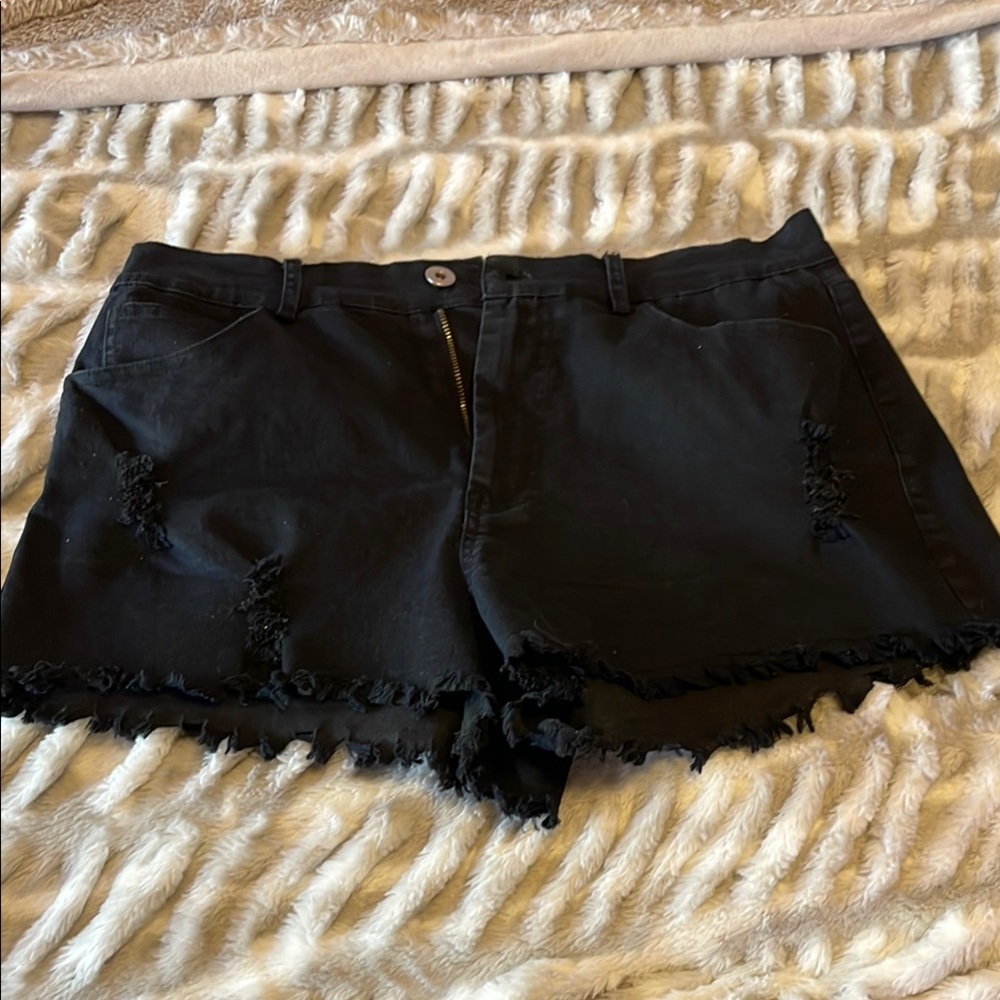 Women's Black Distressed Shorts